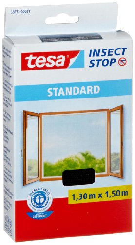 tesa Fliegengitter für Fenster, Standard Qualität, anthrazit, durchsichtig, 1,3m x 1,5m