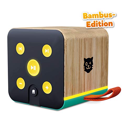 Lenco Tigerbox grün Bambus Edition, Bluetooth-Lautsprecher für Kinder, SD-Karten-Slot, Bambus-Gehäuse, inklusiv 4 Wochen Premium-Zugang zu tigertones