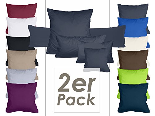 Doppelpack Kissenbezüge aus sanforisiertem Baumwoll-Jersey zum Sparpreis - in dezentem Design - 10 dekorativen Farben und 4 Größen, 80 x 80 cm, anthrazit