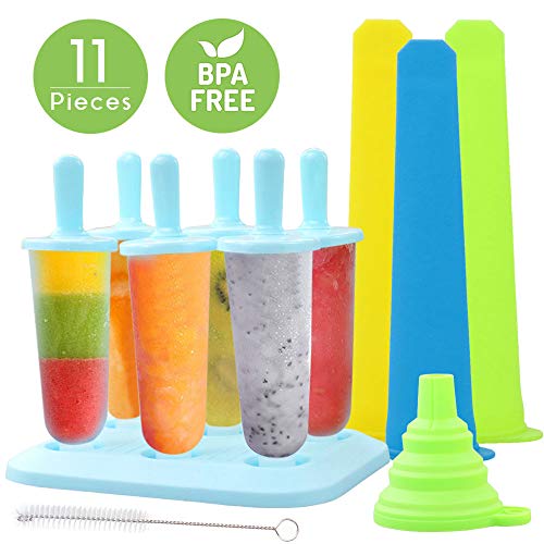 TedGem Eisformen, 6 Stück Eis am Stiel BPA Frei + 3 Stück Eislutscher Popsicle Formen + 1 Stück Silikon Trichter + 1 Pinsel (11pack)