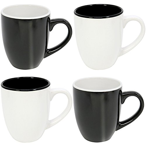 COM-FOUR 4x Kaffeebecher 'Black'n'White' im schlichten Design, Kaffeetasse aus Keramik in schwarz und weiß, 300 ml (04 Stück - schwarz/weiß)
