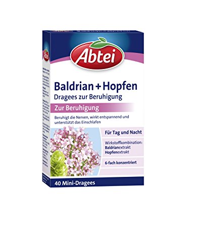 Abtei Baldrian + Hopfen Dragees zur Beruhigung, Nerven, Anspannung, Entspannung, besser Einschlafen, 40 Dragees
