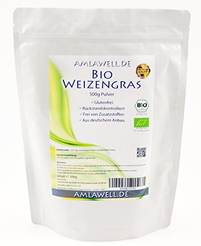 Amlawell Bio-Weizengras-Pulver 500g / aus deutschem Anbau / Rohkostqualität / DE-ÖKO-039