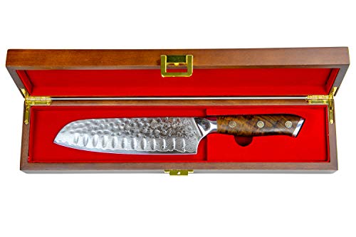 Stallion Damastmesser Ironwood Santokumesser 17,5 cm - Messer aus Damaststahl mit Griff aus Eisenholz in Edler Geschenkbox