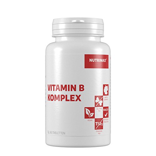 Vitamin B Komplex hochdosiert - 365 Tabletten Jahresvorrat - alle 8 B-Vitamine in einer Tablette - Vitamin B1,B2,B6,B12,Folsäure,Biotin,Niacin,Pantothensäure - Made in Germany - vegan(365 Tabletten)