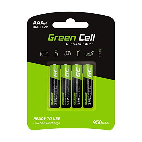 Green Cell 950mAh 1.2V 4 Stck Vorgeladene NI-MH AAA-Akkus - Akkubatterien AAA/Micro, sofort einsatzbereit, Starke Leistung, geringe Selbstentladung, wiederaufladbare Akku Batterie, ohne Memory-Effekt