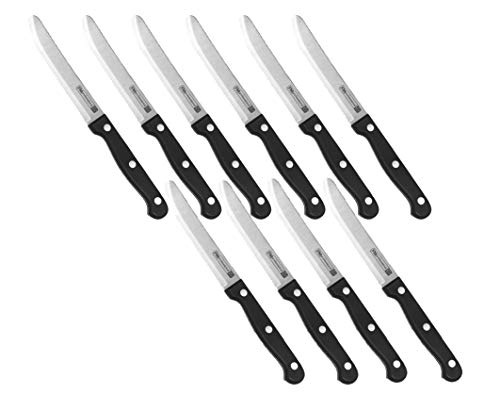 FMprofessional Steakmesser/Pizzamesser 10er-Set, Fleischmesser mit Funktionsteil aus Edelstahl, hochwertiges Messer (Farbe: Schwarz/Silber), Menge: 10 Stück