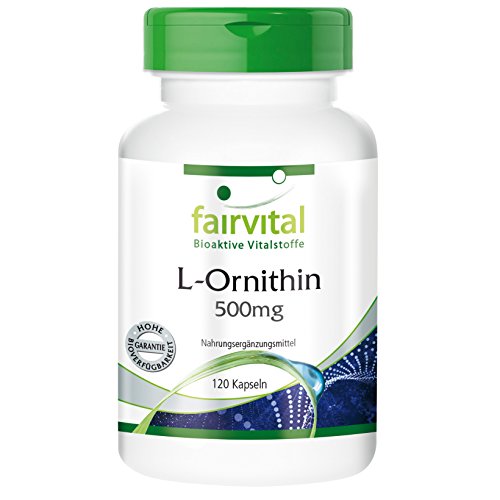L-Ornithin 500mg - Aminosäure - 120 Kapseln - Aminosäure für die körperliche Leistungsfähigkeit, zum Aufbau von Muskulatur und Abbau von Fett