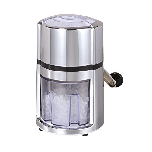 axentia Ice-Crusher Rondo in Silber, rostfreier Edelstahl-Eiscrusher mit verchromtem Gehäuse, Eiszerkleinerer inklusive Eisbehälter und Schaufel, Maße: ca. 16 x 16 x 26 cm