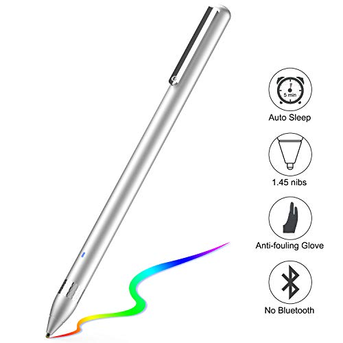 Active Stylus Stift für sämtliche Touchscreens. Wiederaufladbarer Eingabestift Pencil mit 1,45mm feiner Spitze, der kapazitive Stylus ist kompatibel für Apple iPad, iPhone und Samsung Tablets