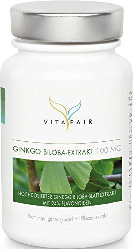 Ginkgo Biloba Extrakt 100 mg | Hochdosiert mit 24% Pantothensäure | Entspricht 6000 mg Trocken-extrakt | 120 Kapseln | Vegan | Ohne Magnesiumstearat | Made in Germany