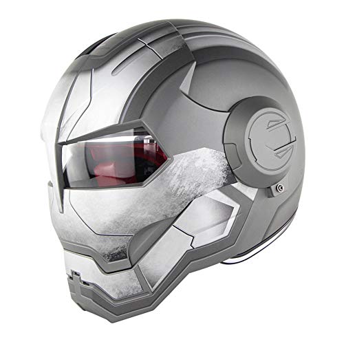D.O.T Zertifiziert Motorrad Helm Motocross Vollgesichts Casco Moto Flip Offene Maske Helm, Iron Man Transformers - M, L, XL Grau,L59~60CM