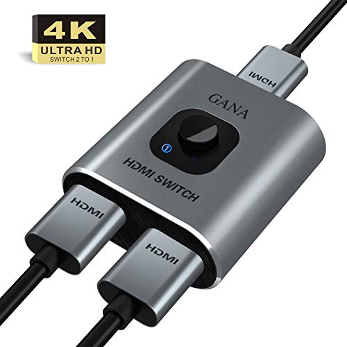 HDMI Switch HDMI Splitter,GANA Aluminium HDMI Switcher Bidirektionaler 2 In 1 Out oder 1 In 2 Out Manueller HDMI Umschalter unterstützt HD 4K 3D 1080P für HD TV/Blu-Ray