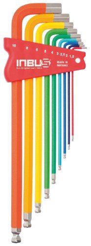 INBUS 70273 Inbusschlüssel Satz Farbcodiert mit Kugelkopf Metrisch 9tlg. 1,5-10mm | Made in Germany | Innensechskant-Schlüssel | Winkel-Schlüssel | farbig | in Reihe