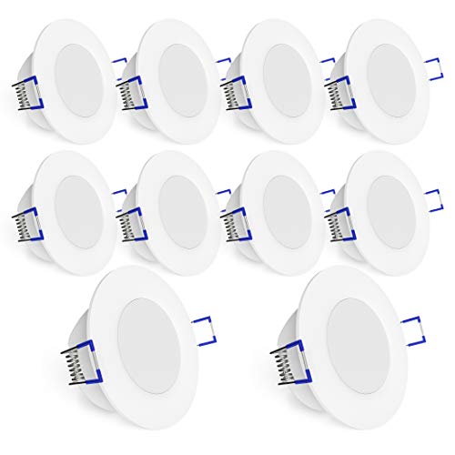 linovum IP44 LED Einbauleuchten 10er Set extra flach Downlight Modul in warmweiß 2700K 5W für Bad, Küche, Möbel oder außen