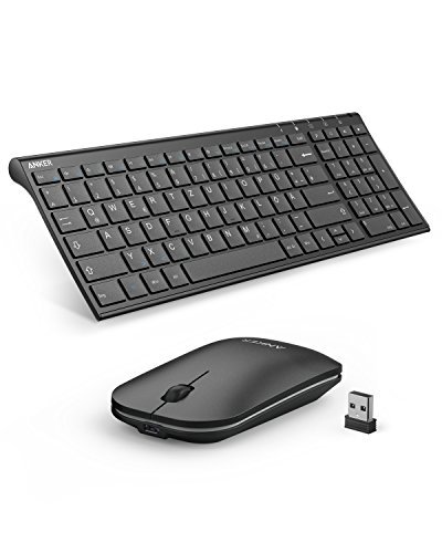Anker Wireless Tastatur Maus Set 2.4Hz Ultra Dünne Kabellos Aufladbar (1 Akkuladung läuft 3 Monate lang) Tastatur (QWERTZ, Deutsches Layout) und Maus für Laptop PC Tablet und Smart TV (Schwarz)