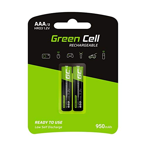 Green Cell 950mAh 1.2V 2 Stck Vorgeladene NI-MH AAA-Akkus - Akkubatterien AAA/Micro, sofort einsatzbereit, Starke Leistung, geringe Selbstentladung, wiederaufladbare Akku Batterie, ohne Memory-Effekt