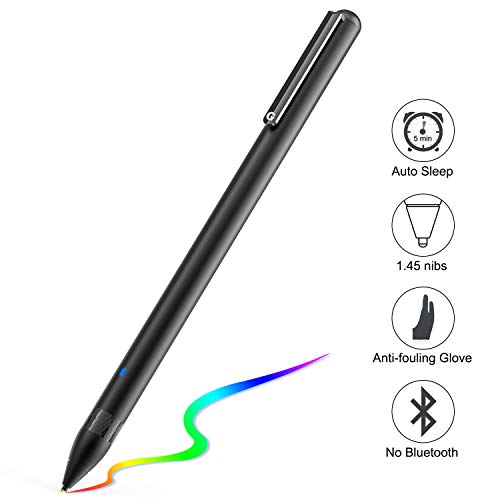 Active Stylus Stift für sämtliche Touchscreens. Wiederaufladbarer Eingabestift Pencil mit 1,45mm feiner Spitze, der kapazitive Stylus ist kompatibel für Apple iPad, iPhone und Samsung Tablets (Black)