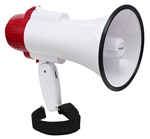 McGrey MP-100RS Megaphon (Sprachrohr, 10 Watt RMS/30 Watt MAX, bis zu 500m Reichweite, Aufnahme/Wiedergabe-Funktion, Sirene, batteriebetrieben) weiß/rot
