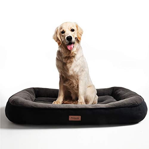 Bedsure Hundebett für große Hunde, Hundebetten niederige Ränder mit weiche Füllungen flauschig, auswählbar in Schwarz, Größe in 110x76 cm, 18 cm hoch