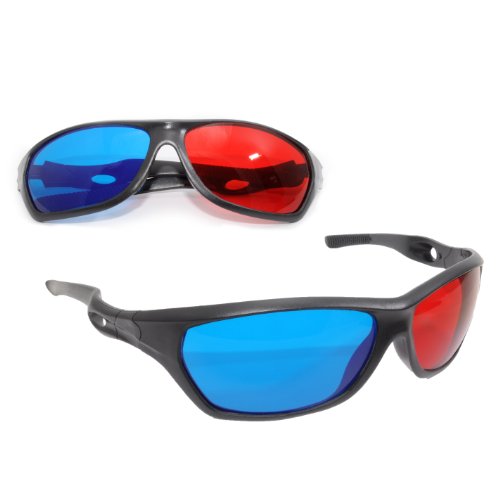 2x 3D Brille, Sportliche 3D-Anaglyphenbrillen für TV oder PC-Spiele (rot/blau), Fernseher, 3D-Gläser mit Anaglyphen-Technologie - Marke Ganzoo