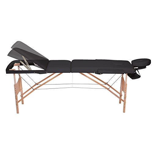 dibea MT00565, Mobile 3-Zonen Massagebank, Holzgestell (klappbar), Rückenlehne, höhenverstellbar, schwarz
