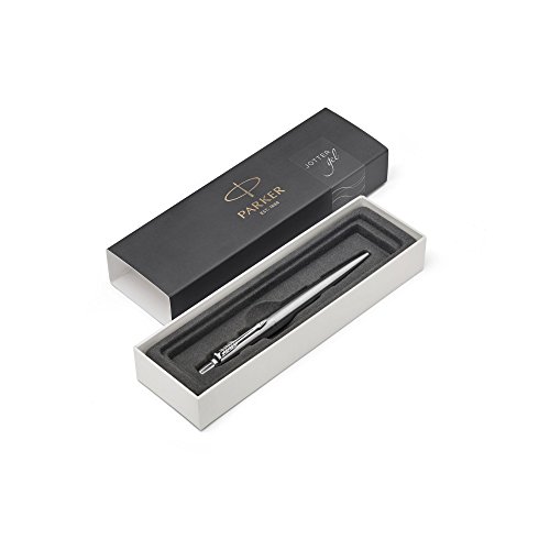 PARKER 2020646 Jotter-Gelschreiber (Edelstahl mit Chromzierteilen, mittlere Schreibspitze mit 0,7 mm, Geschenkbox) schwarze Tinte