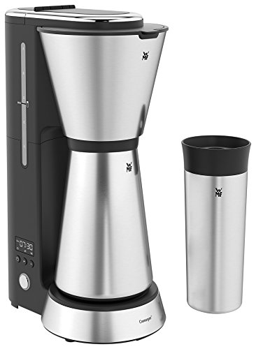 WMF Küchenminis Aroma Filterkaffeemaschine (mit Isolierkanne (750 ml) und Thermobecher to go (350 ml), 24 Stunden-Timer, kompaktes, platzsparendes Design, Cromargan)