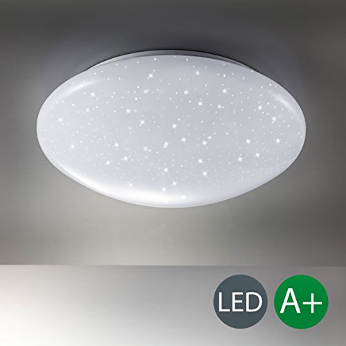 B.K.Licht Deckenleuchte LED 12W - Lampe mit Sternenlicht Glitzereffekt – Deckenlampe weiss – Wohnzimmerlampe – Badezimmerlampe – Flurlampe
