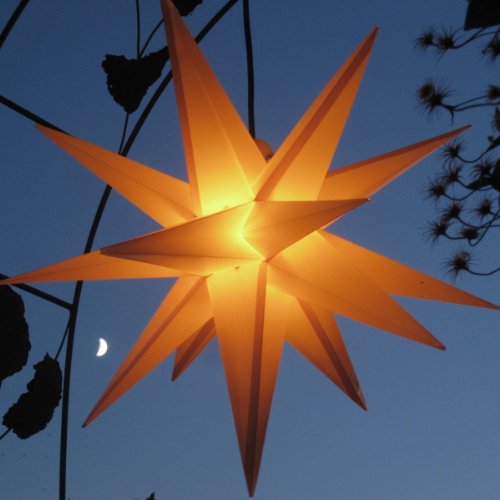 Mit LED-Leuchtmittel Außenstern Adventsstern gelb - beleuchteter Stern 55-60 cm Weihnachtsstern Leuchtstern Faltstern, Leuchtmittel StaRt-NDL-DUH-E14-C3,5W