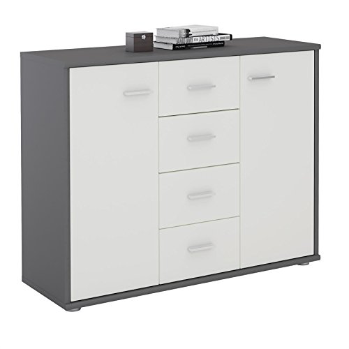 CARO-Möbel Sideboard Jamie Kommode Büromöbel mit 2 Türen und 4 Schubladen in grau/weiß