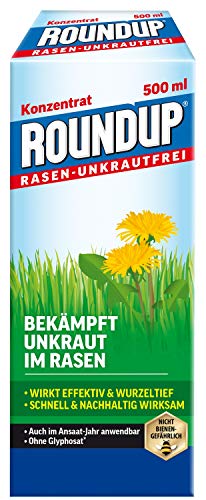 Roundup Rasen-Unkrautfrei Konzentrat, Spezial-Unkrautvernichter zur Bekämpfung von Unkräutern im Rasen mit sehr guter Rasenverträglichkeit, 500 ml für 330 m²