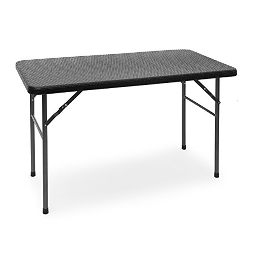 Relaxdays Gartentisch klappbar BASTIAN, rechteckig H x B x T: 74 x 121,5 x 61,5 cm, Metall, Kunststoff, Rattan-Optik, schwarz