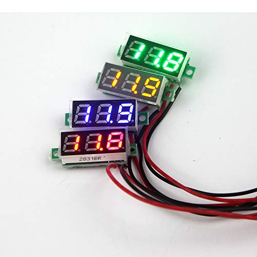 Ytian 4 Pcs Mini Digital Voltmeter DC 0,28 Zoll LED-Anzeige, Messbereich DC 2,5V-30V Zwei-Draht Spannungsprüfer, 4 Farben: Rot/Gelb/Grün/Blau