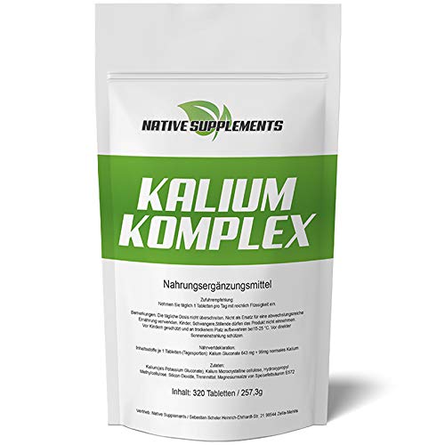 Kalium Komplex, 320 Tabletten, Potassium - Calium - Gluconat, Für Vegetarier & Veganer geeignet, Hochdosiert 643mg + 99mg pro Tablette