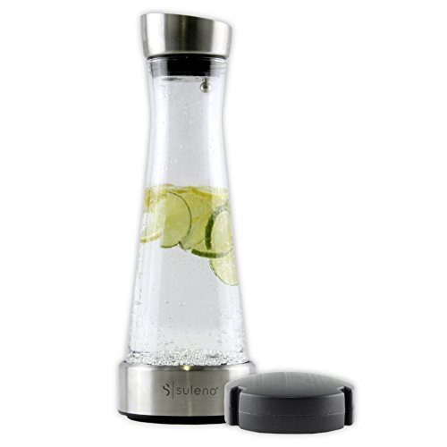 Suleno Wasserkaraffe 1l SOFIA mit Kühlelement Glasflasche Glaskanne Kühlkaraffe Edelstahl