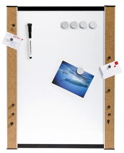 Genie 11213 Whiteboard (Beschreibbare Magnettafel mit Korkrand, inkl. Stifte, Magnete, Pinnadeln, Wandbefestigung, 45 cm x 60 cm)