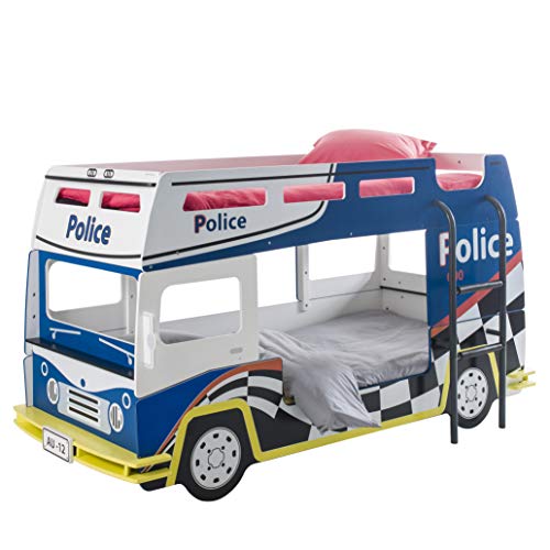 habeig Etagenbett Polizei 90 x 200 blau weiß mit Leiter Holz Autobett Spielbett Kinderzimmer Bett Stockbett Kinderbett