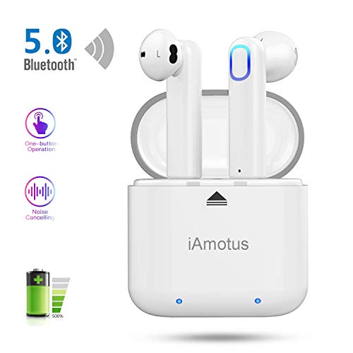 Bluetooth Kopfhörer - iAmotus Wireless Bluetooth 5.0 Ohrhörer in Ear Tragbarer Sport Kabellose Kopfhörer TWS Stereo Headset mit Mini Ladekästchen/Mikrofon für iPhone Samsung Huawei Android - Weiß