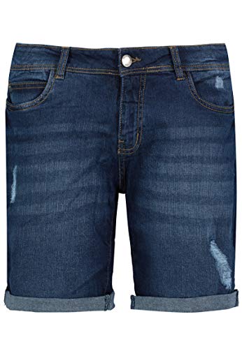 Sublevel Damen Stretch Jeans Bermuda-Shorts I Bequeme Kurze Hose im Used-Look Dark-Blue L