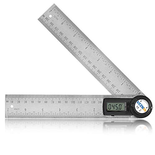 UEZNIRN Winkelmesser Digital Winkel Lineal mit LCD-Anzeige, Längenmessung 400mm / 14 Zoll, Messbereich: 0°~360°, Edelstahl Winkel Werkzeug für Holzarbeiten, Heimarbeit
