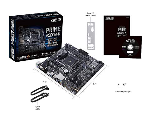 ASUS Prime A320M-K Mainboard Sockel AM4 (uATX, AMD A320, Ryzen, 2X DDR4 Speicher, USB 3.0, M.2 Schnittstelle)