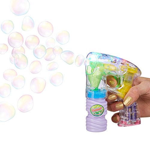 Relaxdays Seifenblasen-Pistole mit Seifenblasenlösung, inkl. Batterien, LED-Licht, handlich, für Party, Karneval, Fasching, HBT: 14,5 x 11,5 x 5 cm, transparent