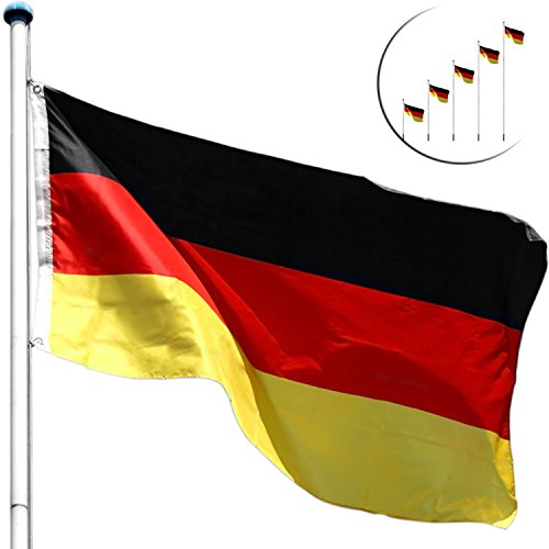 FLAGMASTER Alu Fahnenmast 6,5m + Deutschlandfahne, Komplettset, 5fach höhenverstellbar, 3 Jahre Garantie
