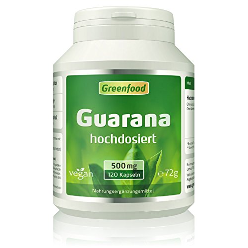 Guarana, 500 mg, hochdosierter Extrakt (4:1), 120 Vegi-Kapseln – natürlicher Muntermacher, die sanfte Alternative zu Kaffee, belebend, magenfreundlich. OHNE künstliche Zusätze, ohne Gentechnik. Vegan.