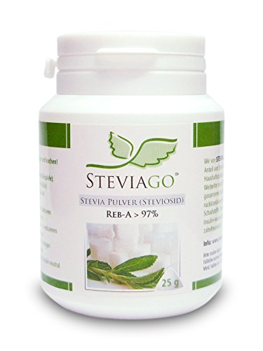 STEVIAGO Stevia Pulver (Steviosid) Extrakt aus 100% Stevia, davon min. 97% Reb-A, 25g