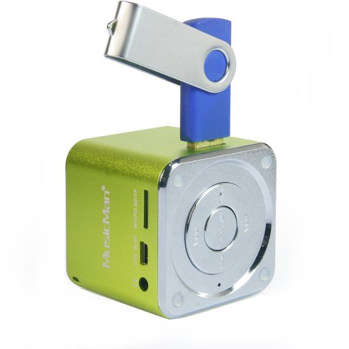 MusicMan Mini Soundstation (MP3 Player, Stereo Lautsprecher, Line In Funktion, SD/microSD Kartenslot) grün