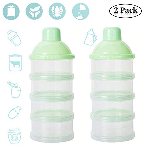 4 Schicht Milch Pulver Spender, Formel Milchpulver-Portionierer，Säuglingsnahrung Kasten，Tragbare Milchkasten，Milchpulver-Portionierer，Milchpulver Box，Milchpulverspender（2 Stück ，BPA-frei） (Grün)