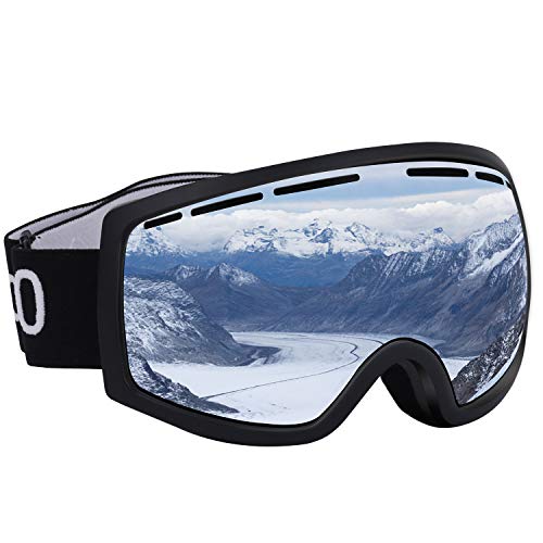 Occffy Skibrille Snowboardbrille für Damen und Herren 100% OTG UV-Schutz mit Rahmen Anti-Nebel Schneebrille Helmkompatible HX001 (HX001 Schwarzer Matter Rahmen mit Silberner Linse(VLT11%))