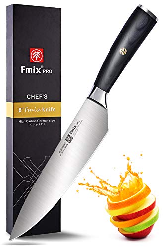 FMIX Küchenmesser Kochmesser Profi Chefmesser Damastmesser, Ultra Scharfe Klinge 20 cm mit Edelholz Griff - Exquisiter Geschenkverpackung(Schwarz Griff)